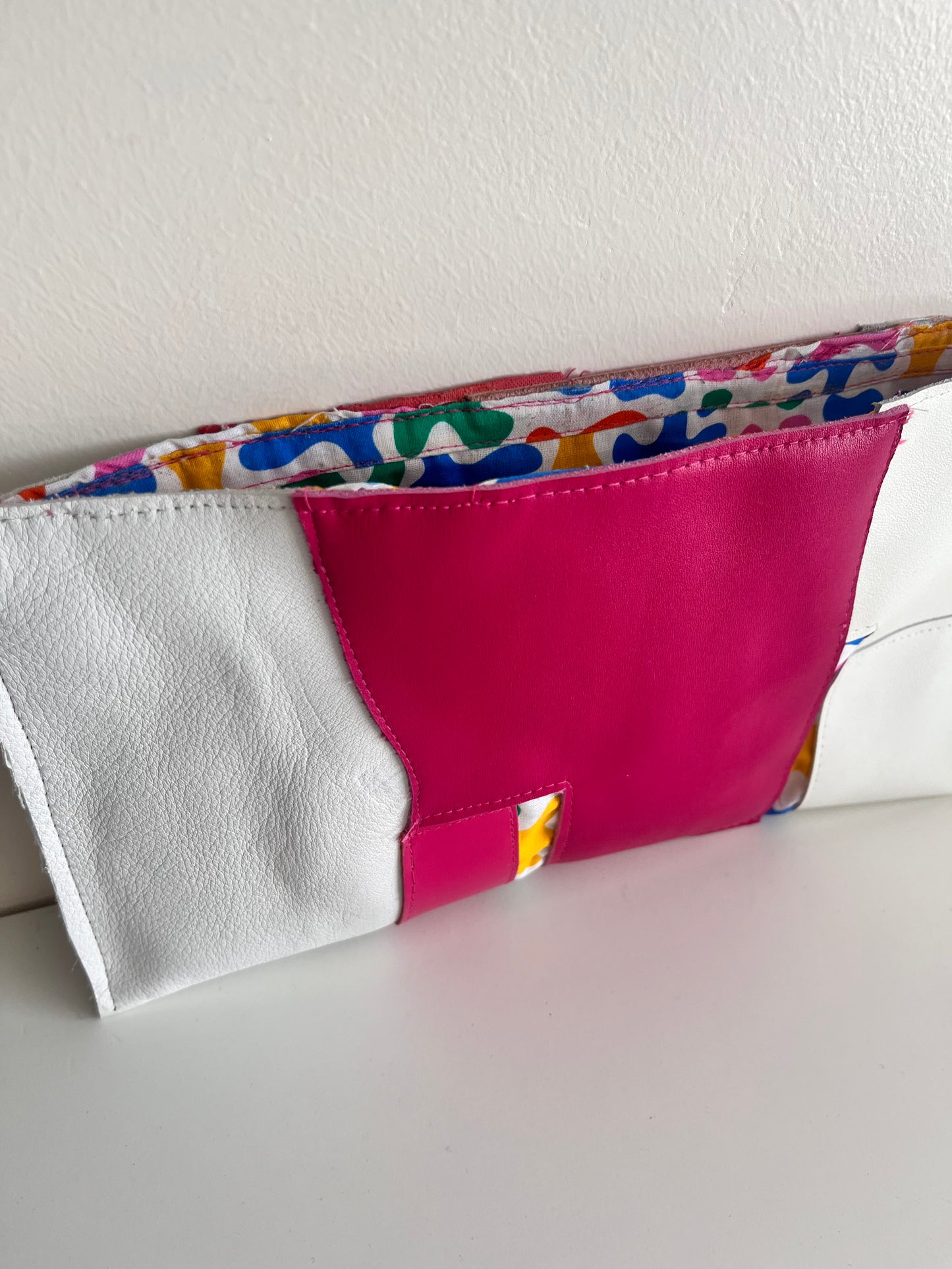 Pink and White leather clutch