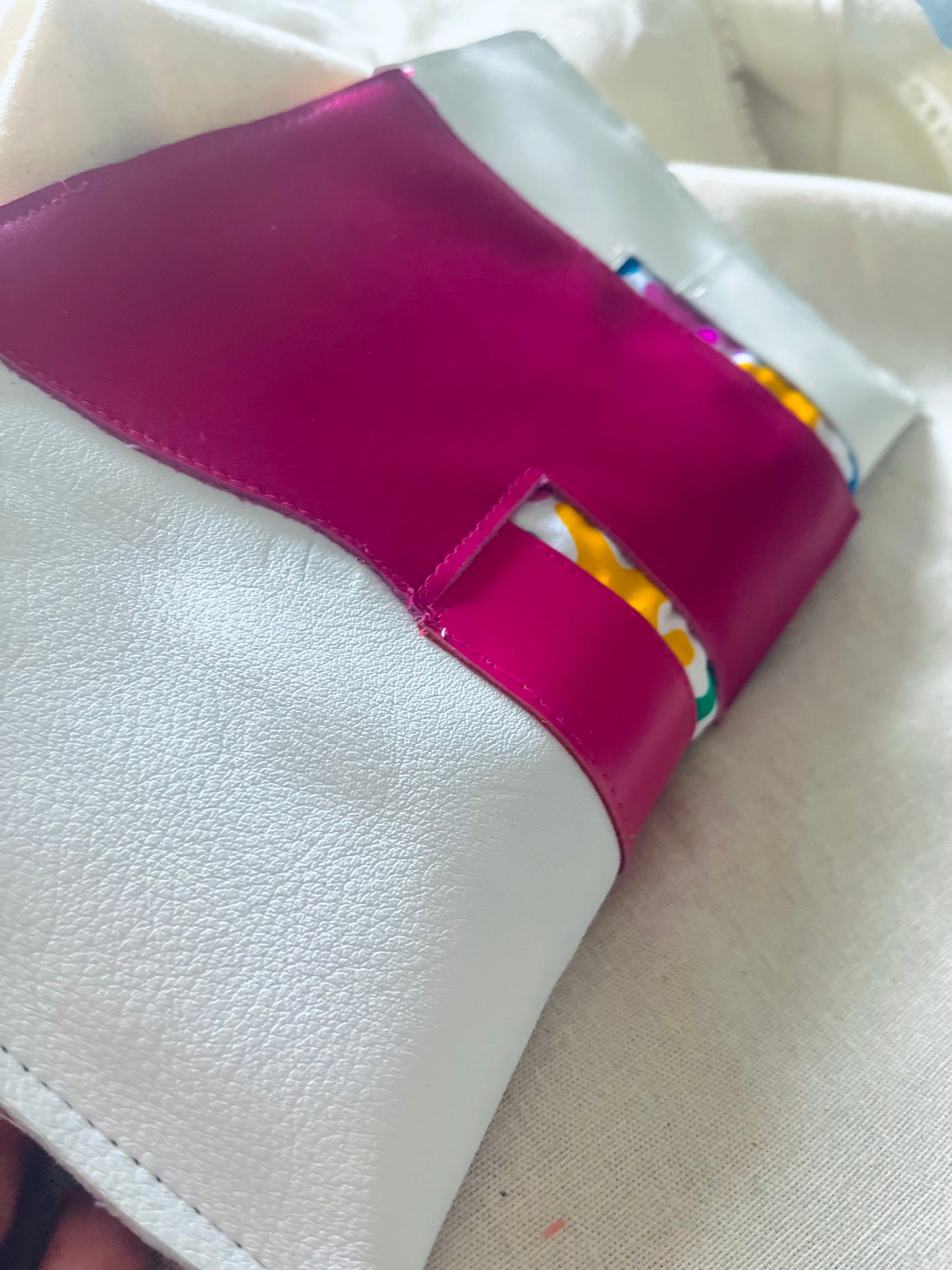 Pink and White leather clutch