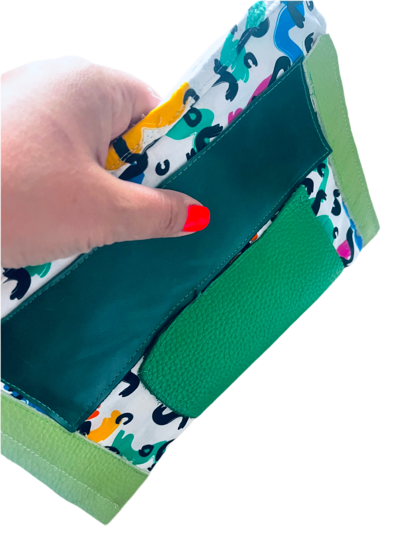 Green leather clutch