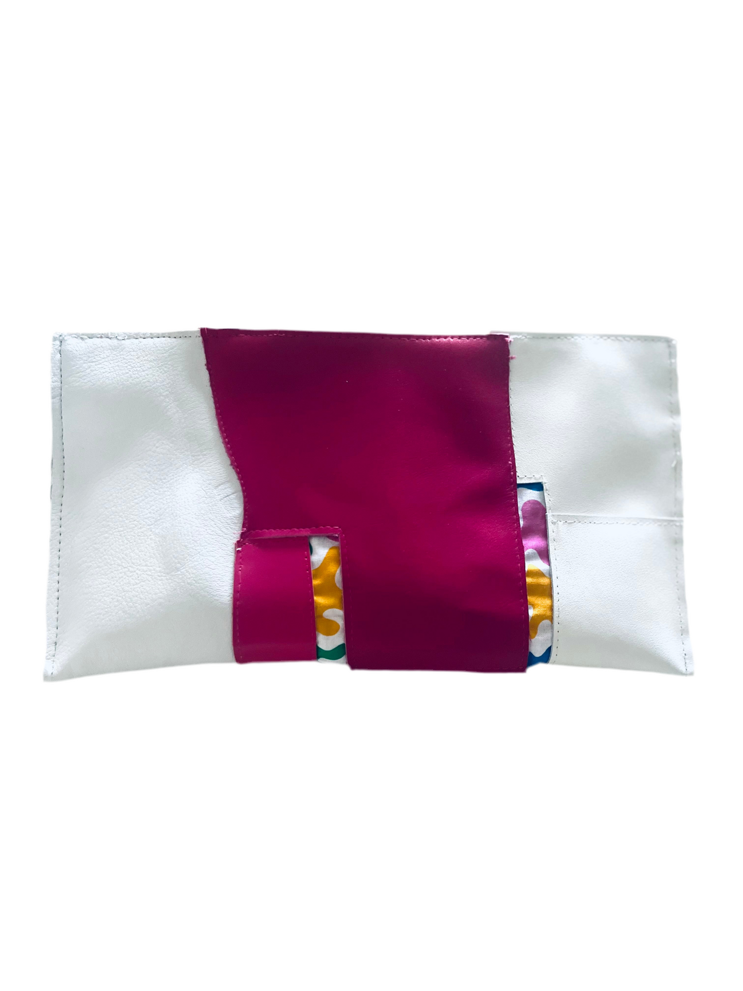 Pink and White leather clutch