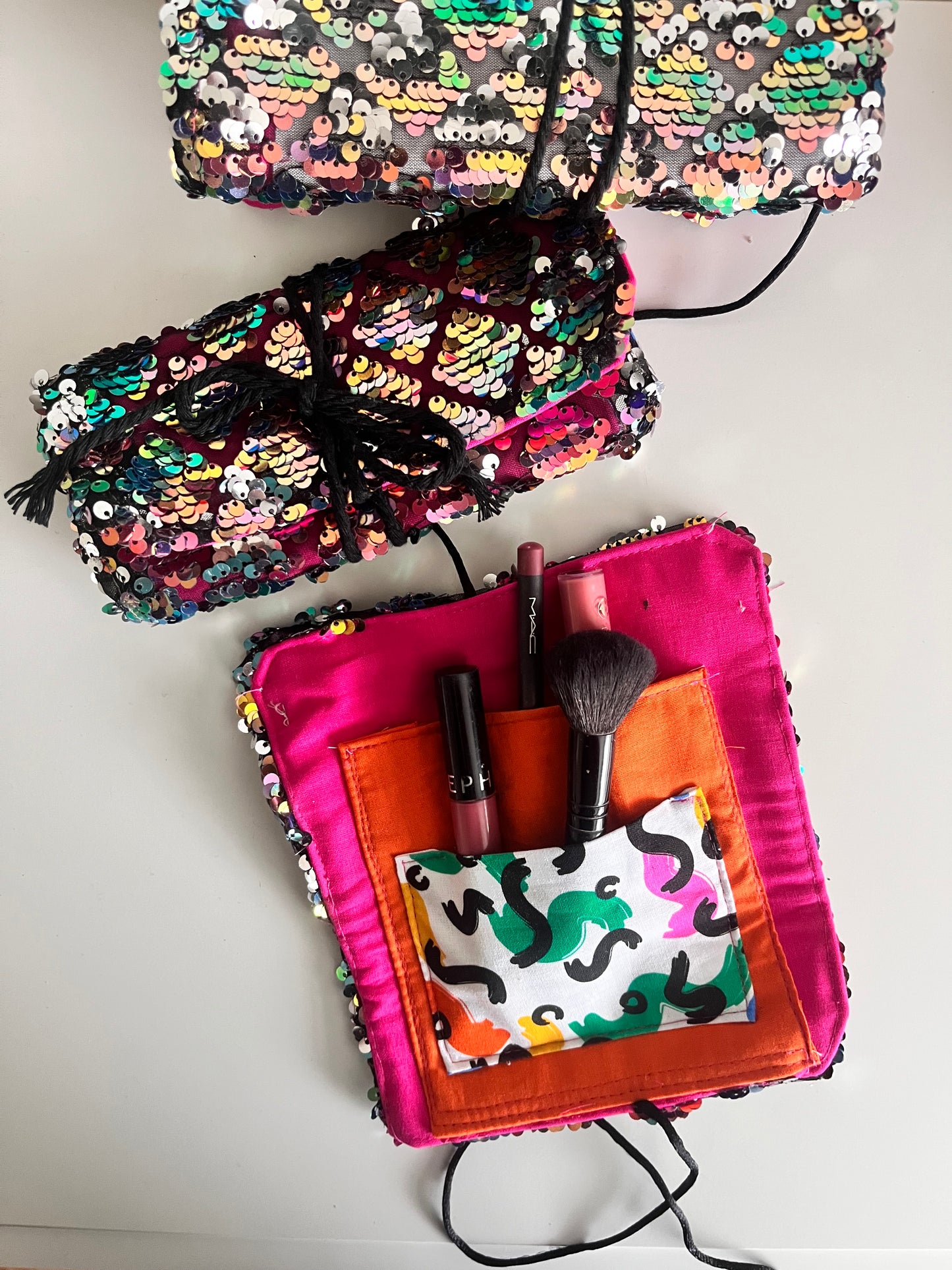 Sequin Make -Up roll bag