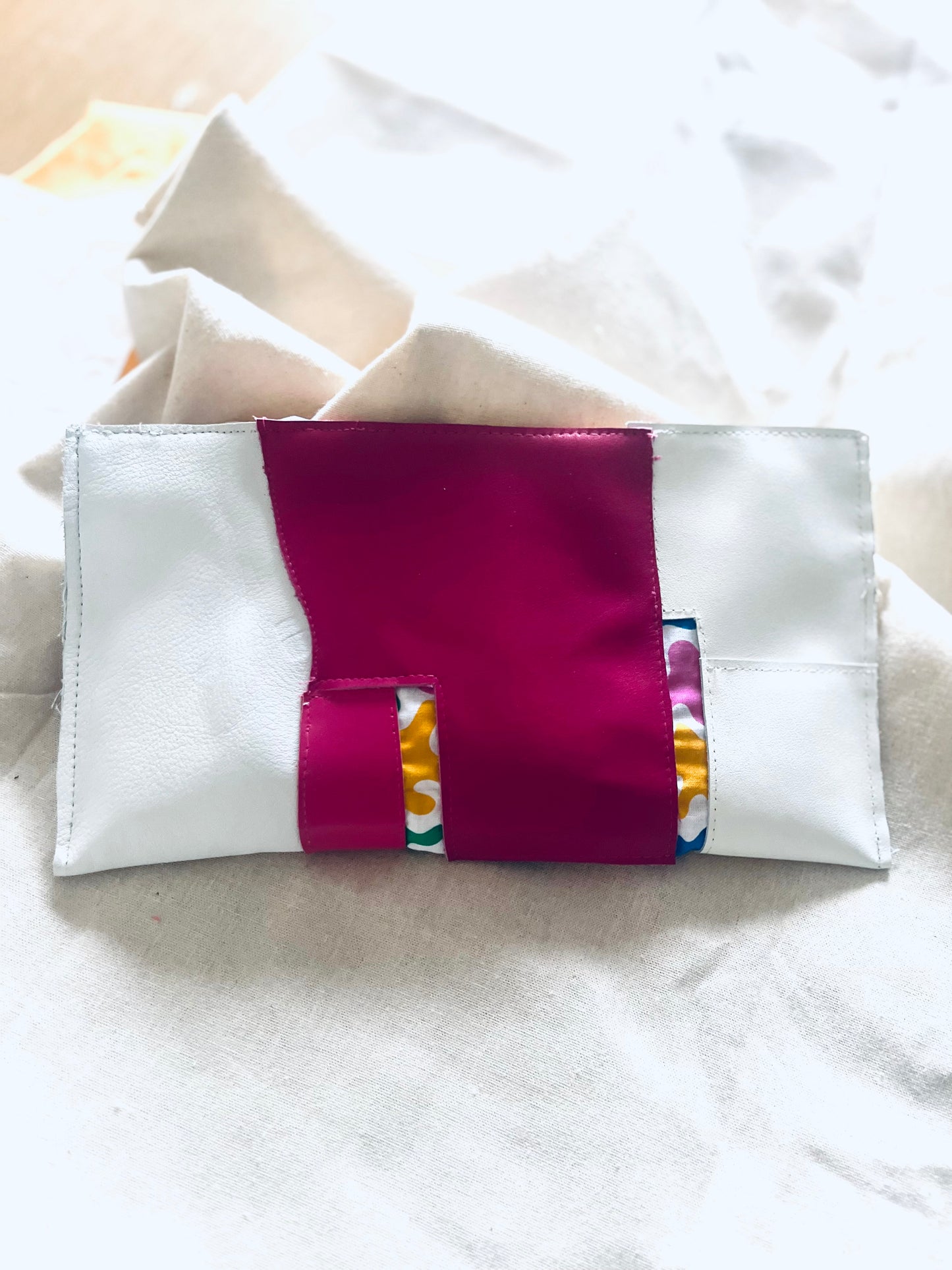 Pink and White leather clutch