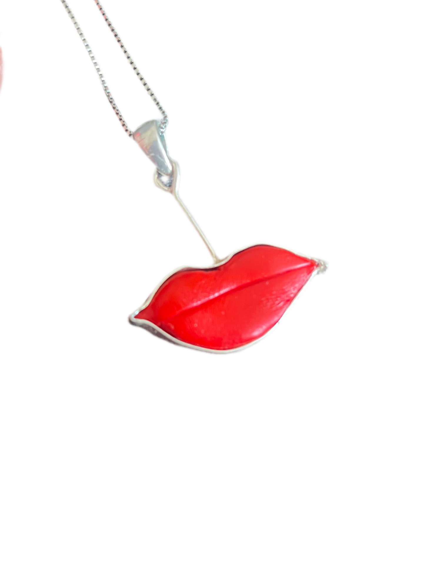 Red Lip silver pendant
