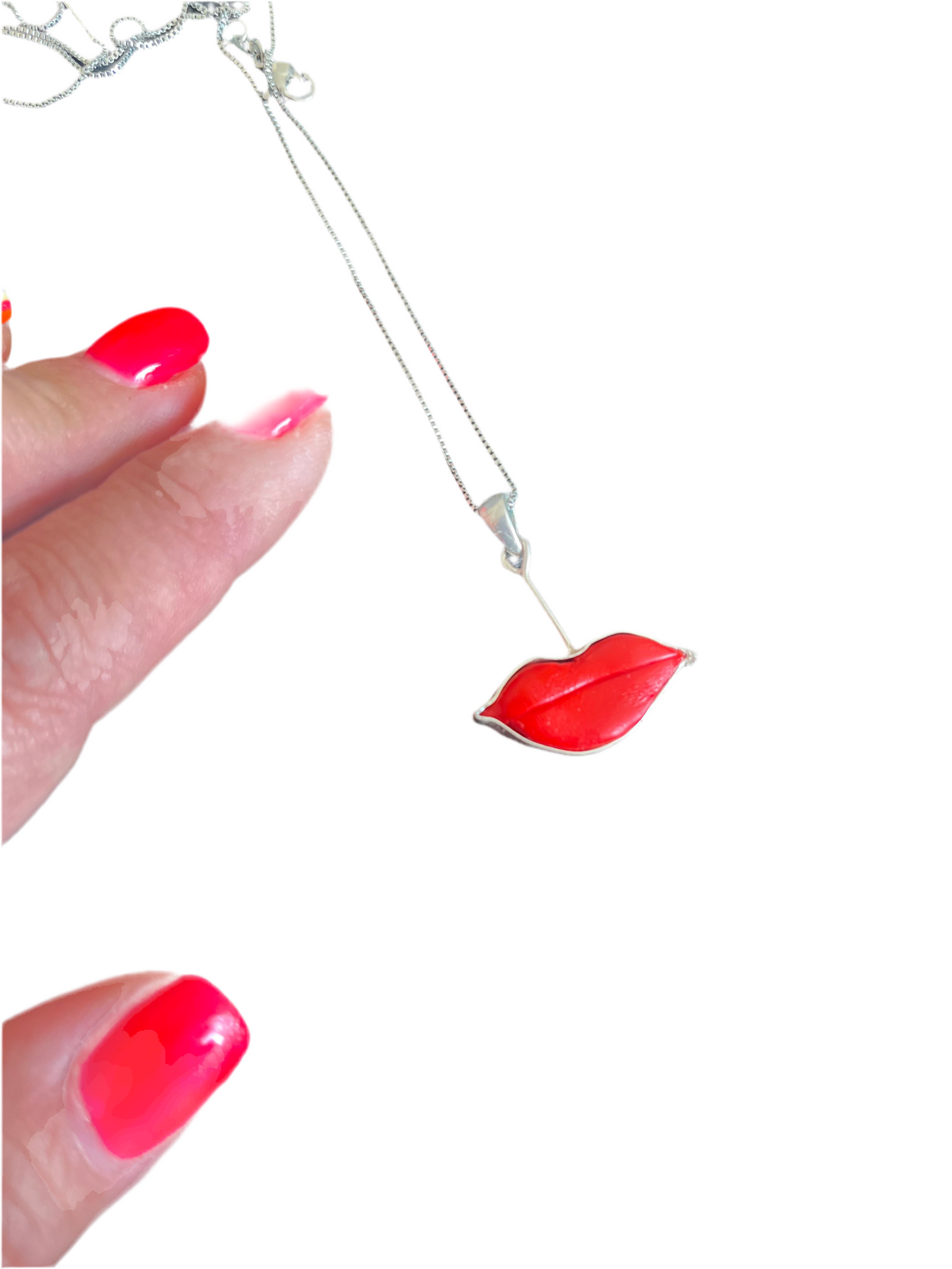 Red Lip silver pendant