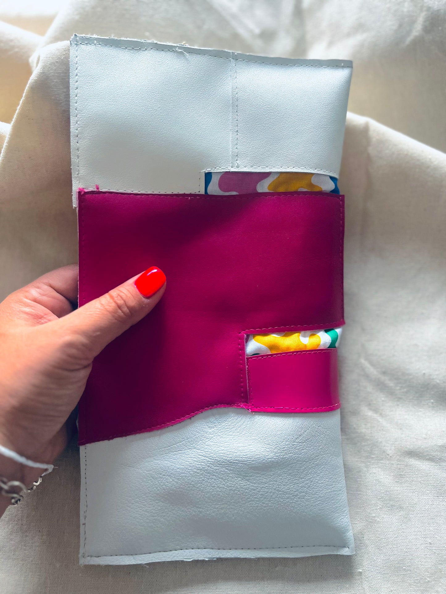 Pink and White leather clutch