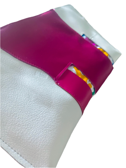 Pink and White leather clutch