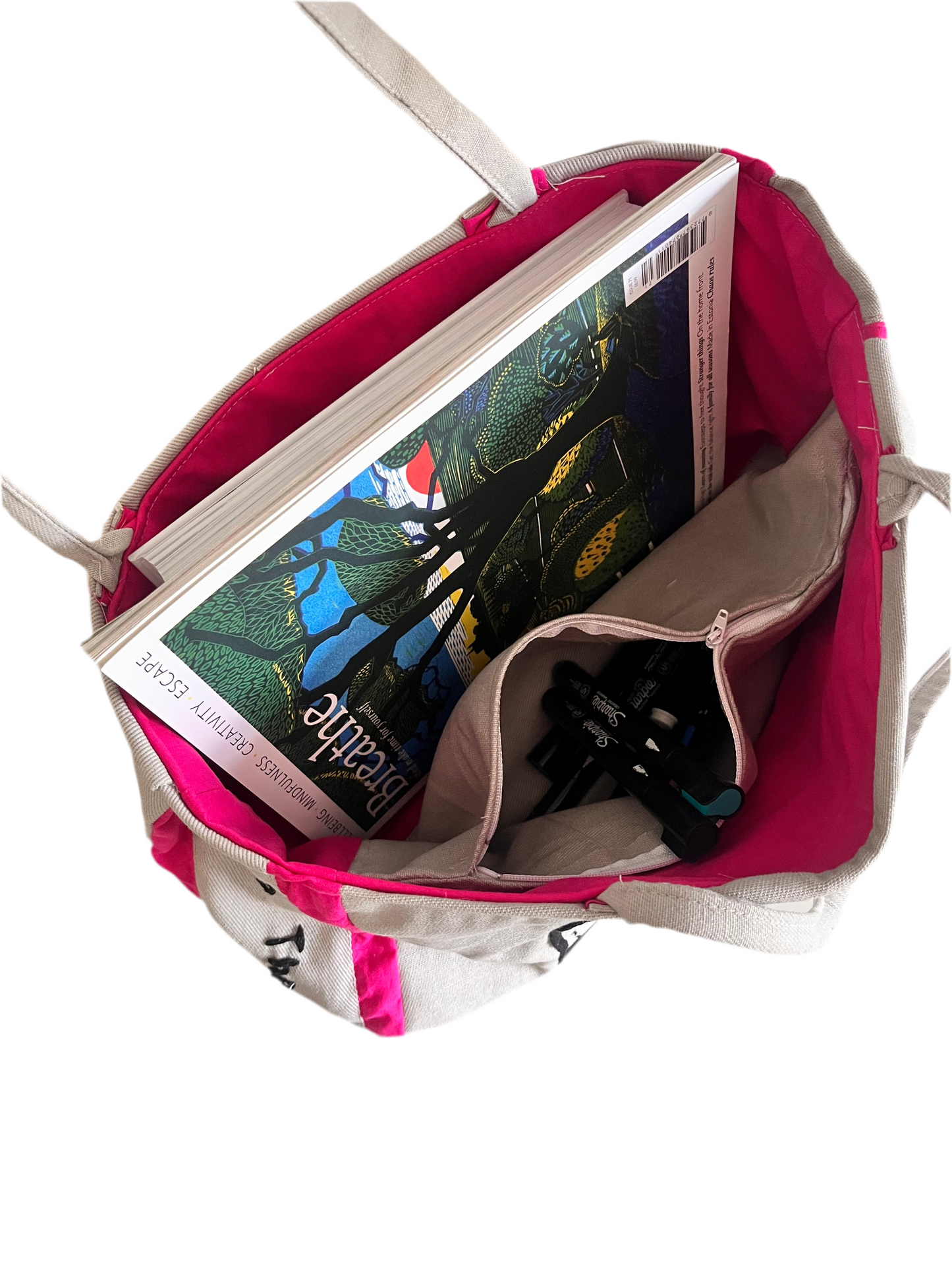Pink and beige Canvas bag with message