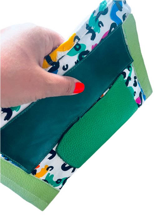 Green leather clutch