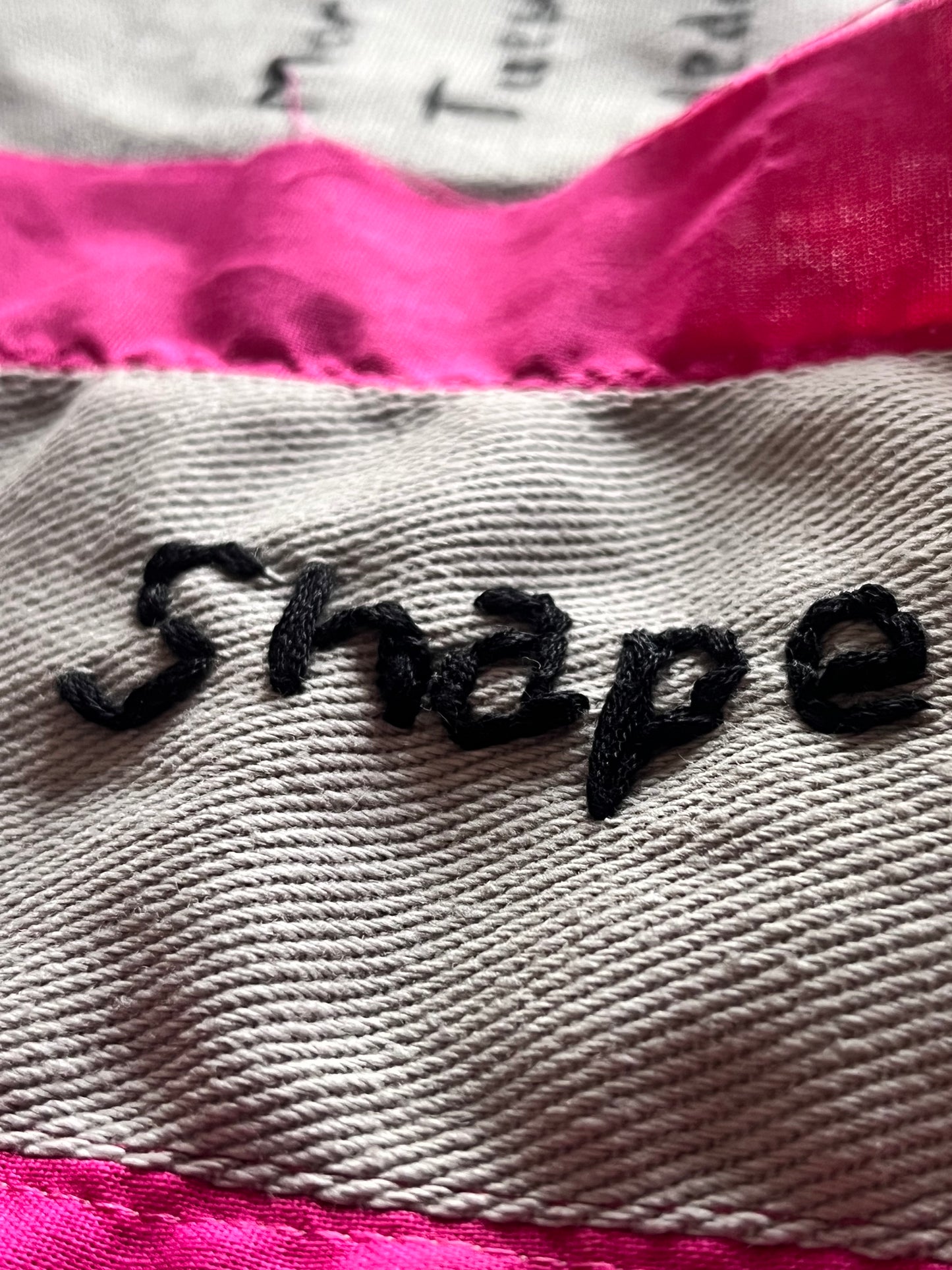 Pink and beige Canvas bag with message
