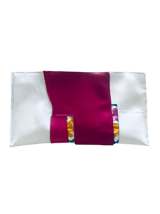 Pink and White leather clutch
