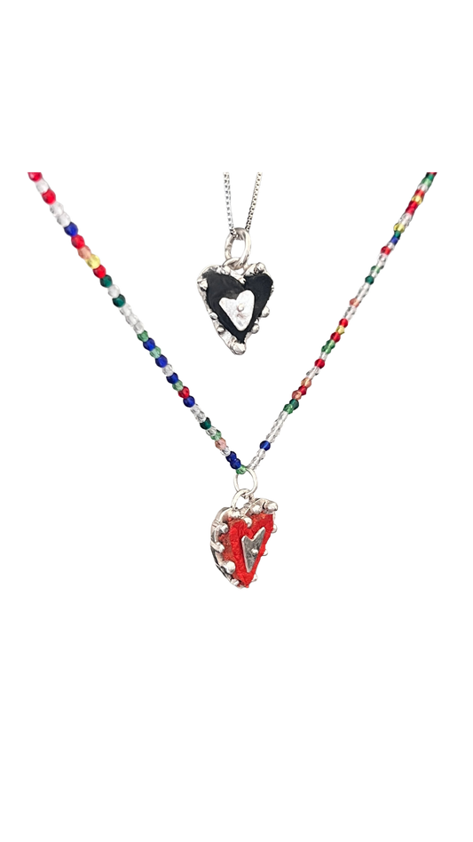 Leather hearts and silver pendants