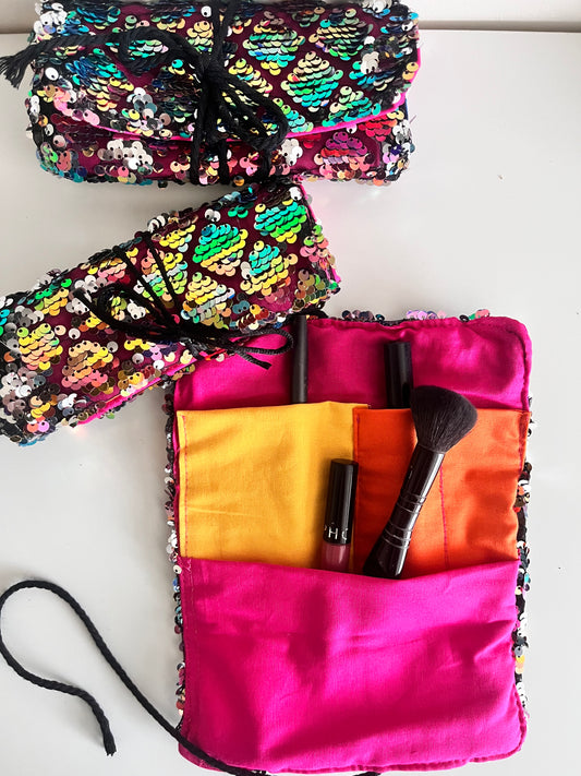 Sequin Make -Up roll bag