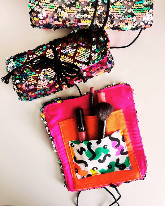 Sequin Make -Up roll bag