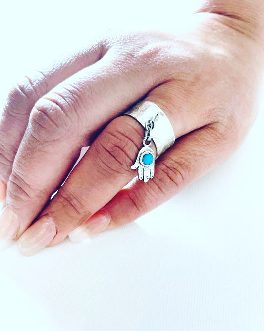 Turquoise Evil eye hand ring